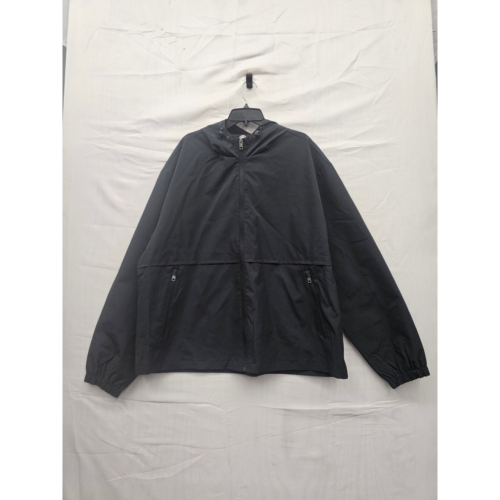 Weatherproof Mens Hooded Windbreaker Jacket Black Polyester Lightweight Size XXL